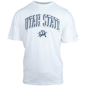 Men's utah state font and aggies on back white t-shirt
